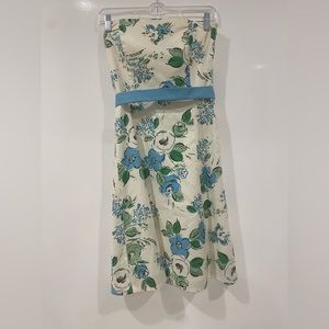 Beautiful floral printed tube top mini dress in cream blue and green